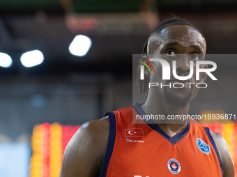 Jerry Boutsiele is playing during the FIBA Europe Cup match between Legia Warszawa and Bahcesehir College in Warsaw, Poland, on January 24,...