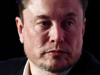 Elon Musk, owner of Tesla and the X (formerly Twitter) platform, attends a symposium on fighting antisemitism titled 'Never Again : Lip Serv...