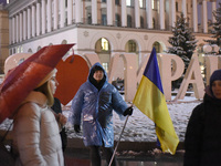 Activists are gathering in Maidan Nezalezhnosti in Kyiv, Ukraine, on February 10, 2024, to show their support for General Valerii Zaluzhnyi,...