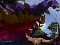 Revelers are having fun at the street carnival in Sao Paulo, Brazil, on February 12, 2024, the third day of the festival. (