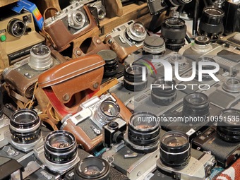 Collectors are displaying antique cameras in Beijing, China, on February 5, 2024. (