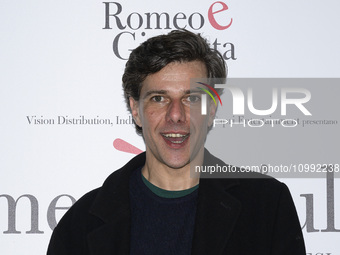 Domenico Diele is attending the photocall for the movie ''Giulietta e Romeo'' at the Hotel Visconti in Rome, Italy, on February 13, 2024. (
