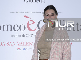 Simona Molinari is attending the photocall for the movie ''Giulietta e Romeo'' at the Hotel Visconti in Rome, Italy, on February 13, 2024. (