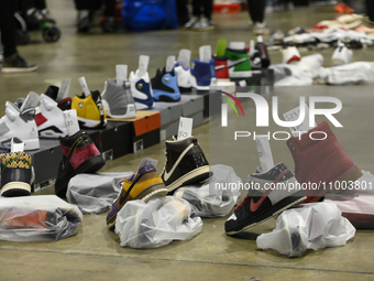 Sneakers are on display during the 15th SneakerCon at the Pennsylvania Convention Center in Philadelphia, PA, USA, on February 17, 2024. For...