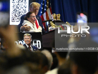 Former U.S. President Donald Trump is taking the stage during an appearance at SneakerCon at the Pennsylvania Convention Center in Philadelp...