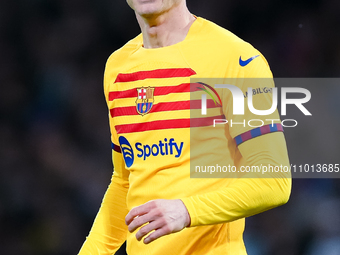 Robert Lewandowski of FC Barcelona winks during the UEFA Champions League Round of 16 first leg match between SSC Napoli v FC Barcelona at S...