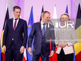 Polish Prime Minister, Donald Tusk greets the Prime Minister of Belgium, Alexander De Croo and the President of European Commission, Ursula...