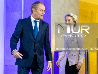 Poland's Prime Minister, Donald Tusk, is welcoming EU Commission President, Ursula von der Leyen, and Belgium's Prime Minister, Alexander De...