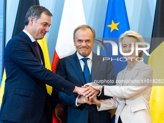 Prime Minister of Poland Donald Tusk, President of the European Commission Ursula von der Leyen, and Belgian Prime Minister Alexander De Cro...
