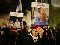 Relatives of Israeli hostages are holding placards to express their opinions in West Jerusalem, Israel, on February 24, 2024. Israelis are d...