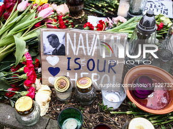 Flowers and candles in tribute to Alexiei Navalny in front of the Russian Consulate General in Krakow, Poland on February 24, 2024. Navalny,...
