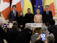 Ukrainian President Volodymyr Zelenskiy, European Commission President Ursula von der Leyen, Belgian Prime Minister Alexander De Croo, Itali...