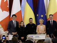 Ukrainian President Volodymyr Zelenskiy, European Commission President Ursula von der Leyen, Belgian Prime Minister Alexander De Croo, Itali...