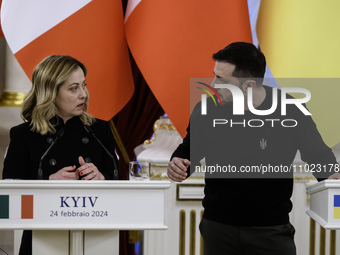 Ukrainian President Volodymyr Zelenskiy is attending a joint press conference with Italian Prime Minister Giorgia Meloni on the second anniv...