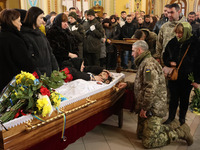 People in Ivano-Frankivsk, Ukraine, are paying their last respects to a serviceman, Roman Kornuta (call sign ''Mazepa''), who died in the wa...