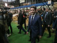 French Prime Minister Gabriel Attal (C) is visiting the 60th International Agriculture Fair (SIA - Salon de l'Agriculture) at the Porte de V...