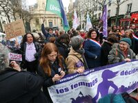 Demonstrators supporting abortion rights are attending a silent gathering at Place de la Sorbonne, organized by the 'Abortion in Europe' mov...