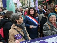 Raquel Garrido, a member of Parliament from the French leftist party La France Insoumise (LFI), is attending a silent gathering at Place de...