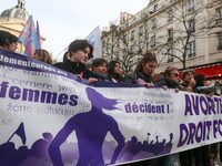 Demonstrators supporting abortion rights are attending a silent gathering at Place de la Sorbonne, organized by the 'Abortion in Europe' mov...