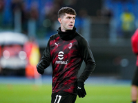 Christian Pulisic of AC Milan looks on during the Serie A TIM match between SS Lazio and AC Milan at Stadio Olimpico on March 1, 2024 in Rom...