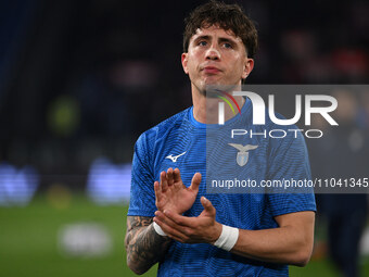 Luca Pellegrini of S.S. Lazio is playing during the 27th day of the Serie A Championship between S.S. Lazio and A.C. Milan at the Olympic St...