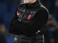 Stefano Pioli is watching the match between S.S. Lazio and A.C. Milan on the 27th day of the Serie A Championship at the Olympic Stadium in...