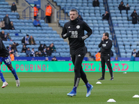 Jamie Vardy is warming up before the Sky Bet Championship match between Leicester City and Queens Park Rangers at the King Power Stadium in...