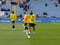Chris Willock of Queens Park Rangers is warming up before the Sky Bet Championship match against Leicester City at the King Power Stadium in...