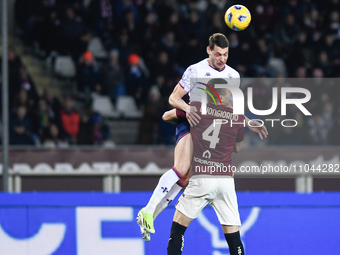 Andrea Belotti from ACF Fiorentina is battling for the ball with Alessandro Buongiorno of Torino FC during the Serie A football match betwee...
