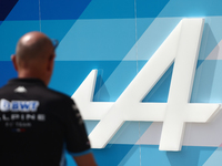 Alpine team logo is seen ahead of the Formula 1 Bahrain Grand Prix at Sakhir Circuit in Sakhir, Bahrain on March 2, 2024. (