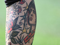 Stefano Turati of Frosinone Calcio is showing his tattoos during the 27th day of the Serie A Championship between Frosinone Calcio and U.S....