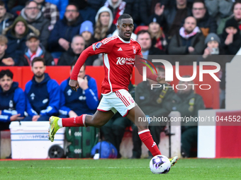 Callum Hudson-Odoi of Nottingham Forest is looking for options during the Premier League match between Nottingham Forest and Liverpool at th...