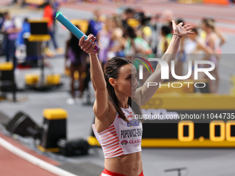 Marika Popowicz-Drapala of Poland is competing in the 4x400 meters relay at the World Athletics Championships in the Emirates Arena, Glasgow...