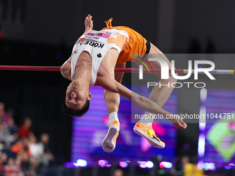 Sanghyeok Woo from South Korea is making an early clearance in the high jump at the 2024 World Athletics Championships in the Emirates Arena...