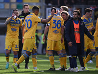 Walid Cheddira of Frosinone Calcio is celebrating after scoring the first goal, making it 1-0, during the 27th day of the Serie A Championsh...