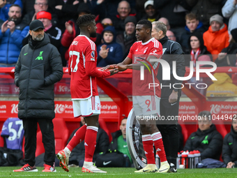 Divock Origi is substituting for Taiwo Awoniyi of Nottingham Forest during the Premier League match between Nottingham Forest and Liverpool...