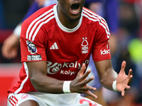 Divock Origi of Nottingham Forest is reacting after missing a chance to score during the Premier League match between Nottingham Forest and...