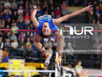 Yaroslava Mahuchikh of Ukraine is competing in the high jump event at the 2024 World Athletics Championships in the Emirates Arena, Glasgow,...