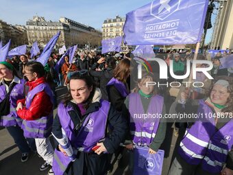 Activists from the ''Fondation des Femmes'' women's rights group are gathering in front of the Eiffel Tower at the Place du Trocadero in Par...
