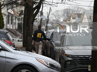 An ATF agent is securing the scene. ATF agents are on scene at a residence on Goodwin Avenue in Newark, New Jersey, United States, on March...