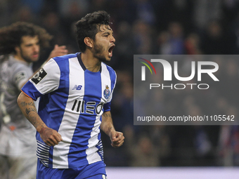 Porto's Mexican forward Jesús Corona celebrates after scoring goal during the Premier League 2015/16 match between FC Porto and CF Uniao , a...