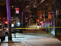 Police are investigating the scene where a 17-year-old boy was fatally shot in the Bronx, New York, United States, on March 7, 2024. The tee...