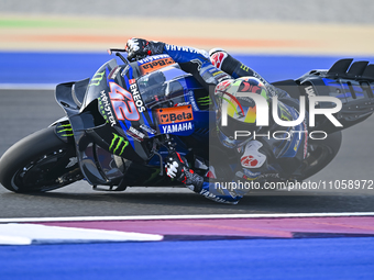 Spanish MotoGP rider Alex Rins from Monster Energy Yamaha MotoGP is in action during the Free Practice 1 session of the Qatar Airways Motorc...