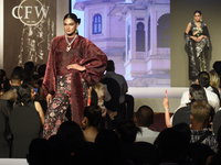 A model is presenting a creation by Sri Lankan fashion designer Aslam Hussein during Colombo Fashion Week in Colombo, Sri Lanka, on March 8,...
