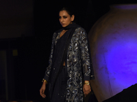 A model is presenting a creation by Indian fashion designer Payal Pratap during Colombo Fashion Week in Colombo, Sri Lanka, on March 8, 2024...
