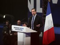 Nicolas Bay, the French Executive Vice-President for ''Reconquete!'', is delivering a speech during the European election campaign launch me...