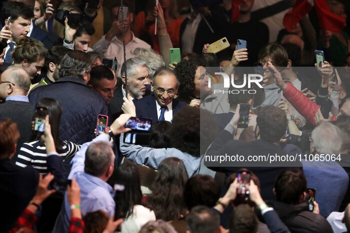 Eric Zemmour, the head of the ''Reconquete!'' party, is attending the European election campaign launch meeting of the far-right ''Reconquet...