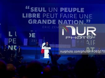 Eric Zemmour, head of the ''Reconquete!'' party, is delivering a speech at the European election campaign launch meeting of the far-right ''...