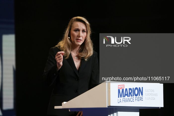 Marion Marechal, the head of the list for the far-right party Reconquete! for the upcoming European Parliament elections in June, is address...