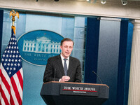 Press Secretary Karine Jean-Pierre and Jake Sullivan are speaking to the press at the White House press briefing on March 12. (